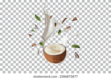 coconut and milk splash isolated on transparent background