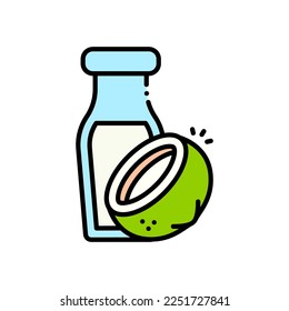 Coconut milk vector icon Fill Color style.Can be use for wedding invitation, card design and background design