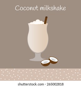 Coconut milkshake on bright background. Menu element for bar, cafe or restaurant.