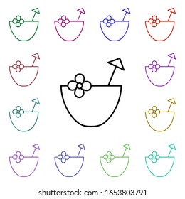Icono de estilo multicolor de coco. Línea delgada simple, contorno vectorial de iconos de verano para ui y ux, sitio web o aplicación móvil