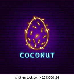 Etiqueta de Neón de Coco. Ilustración vectorial de la promoción de la fruta.