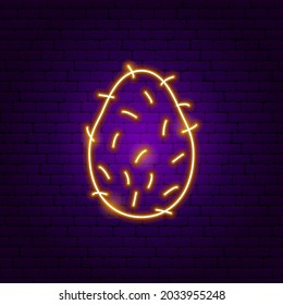 Coconut Neon Sign. Vector Illustration of Fruit Promotion.