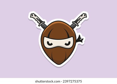 Coconut Ninja with Swords Sticker design vector illustration. Food objects icon concept. Ninja mascot with coconut sticker design logo. Creative ninja coconut logo icon.