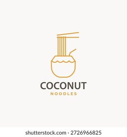 Coconut noodle logo design concept. Simple linear illustration of noodle and chopstick with coconut fruit symbol logo icon