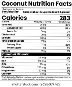 Coconut Nutrition Facts For Product Label design