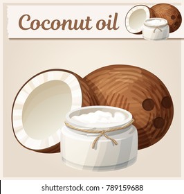 Coconut oil in bottle. Cartoon vector icon