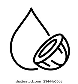 Coconut oil icon. Oil drop and half a coconut. Line icon, editable strokes. Modern icon for packaging, web, design.