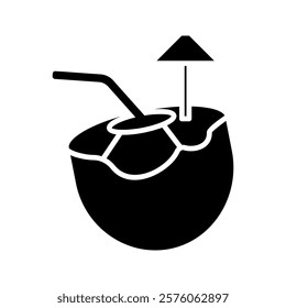 Coconut oil icon. Oil drop and half a coconut. Line icon, editable strokes. Modern icon for packaging, web, design.