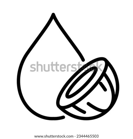 Coconut oil icon. Oil drop and half a coconut. Line icon, editable strokes. Modern icon for packaging, web, design.