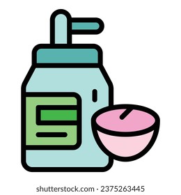 Vector de contorno del icono de aceite de coco. Coco cosmético. Color de diseño de jabón plano