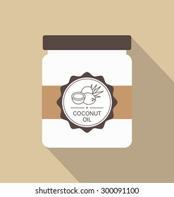 Coconut oil in a jar flat vector design