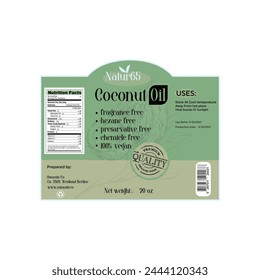 coconut oil label design vector, coco oil, natural hair oil label