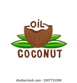 Coconut oil logo. Organic natural product vector emblem.