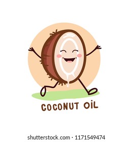 Coconut oil logo. Organic natural product vector emblem. Vector illustration.