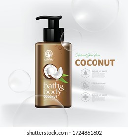 Coconut Oil Moisture Essence Skin Care Cosmetic composition for poster, banner, label, sticker Design vector illustration