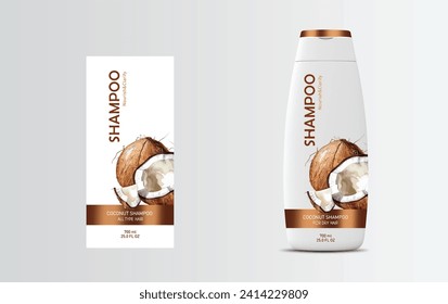 Coconut oil shampoo label design, Shampoo bottle template design vector illustration, Vector label design, EPS Package, Watercolor coconut Label design, mockup Shampoo svg