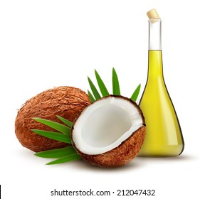 Coconut With Oil. Vector.