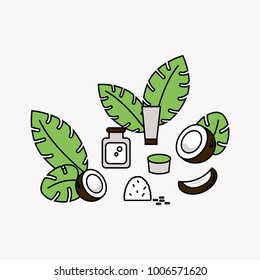 Coconut organic cosmetics product illustration. Natural components, coconut oil