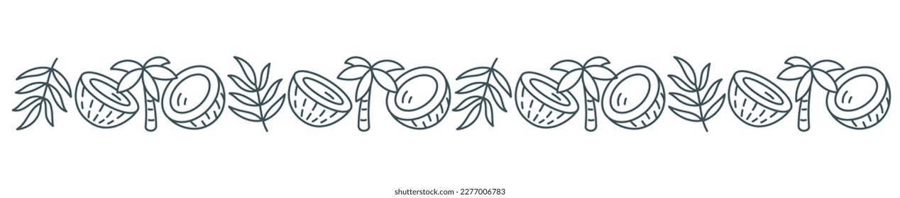 Fondo de adorno de coco. Palmeras y coco. Curso de contorno modificable. Línea de vectores.