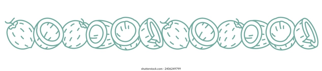 Ornamento de coco. Palmeras y coco. Curso de contorno modificable. Línea de vectores.