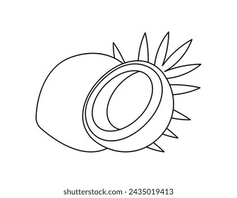 coconut outline for coloring book template, coconut for kids illustration worksheet printable