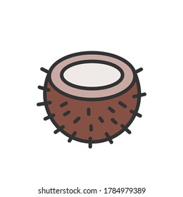 Coconut outline icon. Color vector icon.