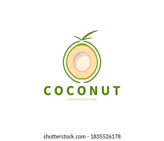 Coconut Outline Logo Concept. Vector Design Illustration. Symbol and Icon Vector Template.