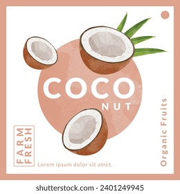 coconut packaging design templates, watercolour style vector illustration.