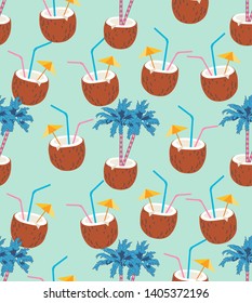 coconut palm drink tropical seamless vector pattern