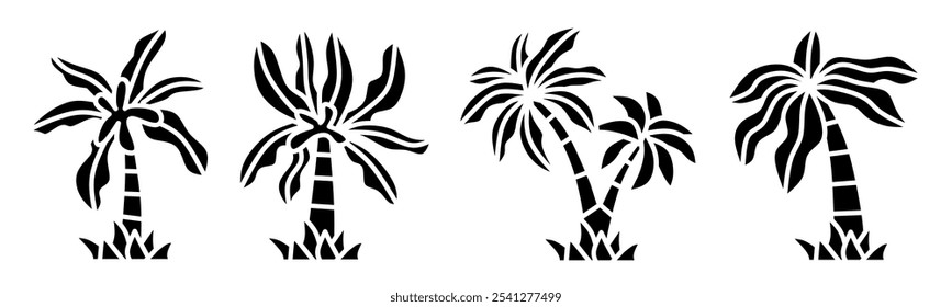 Coconut palm icon illustration. Black and white coconut palm icon set. Stock vector collection.