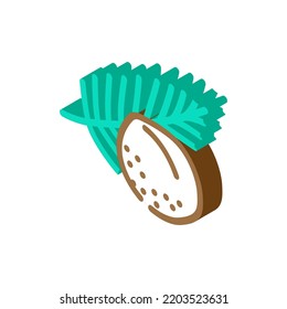 isometrischer Icon-Vektorgrafik von Kokosnussblättern. Palmenblattschild aus Kokosnuss. einzelne Symbolillustration