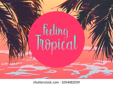 Coconut / palm leaf summer background graphic template, flat minimal vector