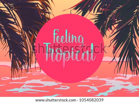 Coconut / palm leaf summer background graphic template, flat minimal vector