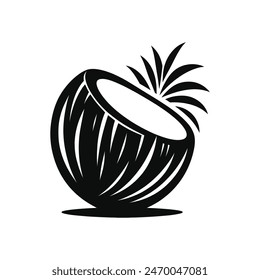 Coconut and Palm Leaves Silhouette - Tropical Vector Illustration