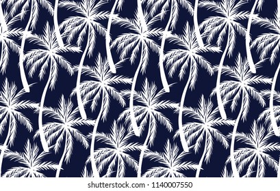 Coconut Palm Tree all over Pattern navy background