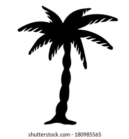 Coconut Palm Tree Black Silhouette Isolated on White Background. Abstract design logo. Logotype art - vector 