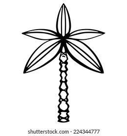 Coconut palm tree black silhouette isolated on a white background hand drawn illustration. Icon, sign. Art logo design 