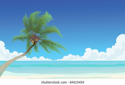 Coconut palm tree and the blue sea