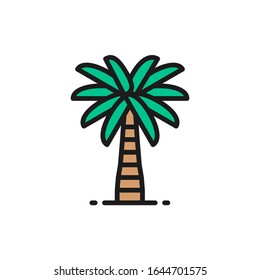 Coconut palm tree flat color line icon. Isolated on white background