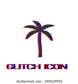 Coconut palm tree icon flat. Simple pictogram - Glitch effect. Vector illustration symbol