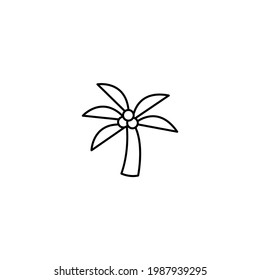 Coconut, palm tree icon in flat black line style, isolated on white background 