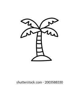 Coco, icono de la palmera en línea negra plana, aislado en fondo blanco 