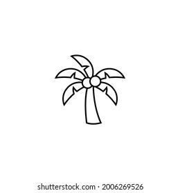 Coconut, palm tree icon in flat black line style, isolated on white background 