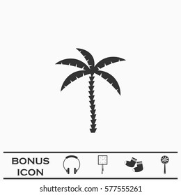 Coconut palm tree icon flat. Black pictogram on white background. Vector illustration symbol and bonus button