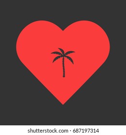 Coconut palm tree icon flat. Simple pictogram on heart background. Vector illustration symbol