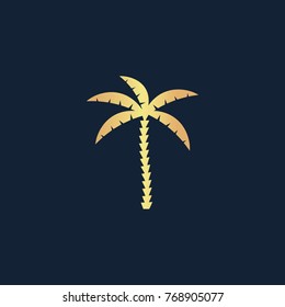Coconut palm tree icon flat. Simple gold pictogram on dark background. Vector illustration symbol