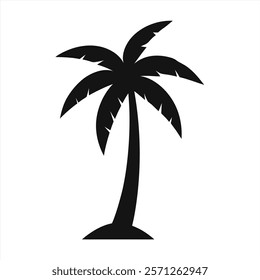 Coconut palm tree icon, simple style palm tree silhouette on white background