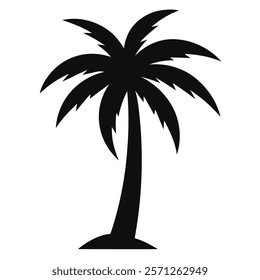 Coconut palm tree icon, simple style palm tree silhouette on white background