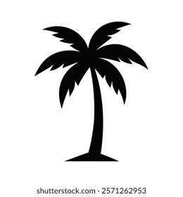 Coconut palm tree icon, simple style palm tree silhouette on white background