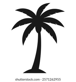 Coconut palm tree icon, simple style palm tree silhouette on white background